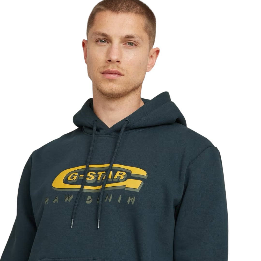 G-STAR OLD SKOOL LOGO HOODED SWEATER LEGION BLUE