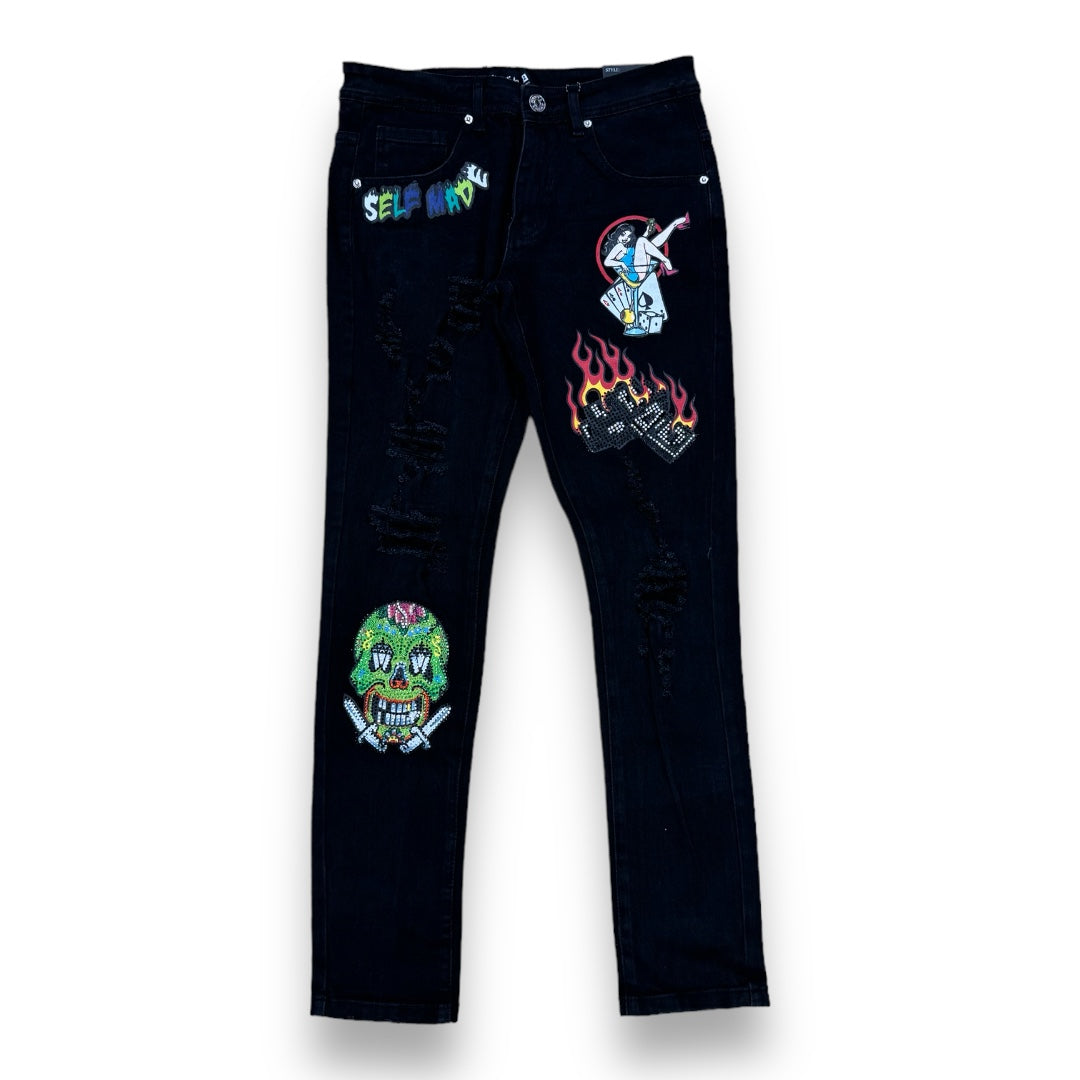 Motive Denim Self Made Black Multi-Color Jeans