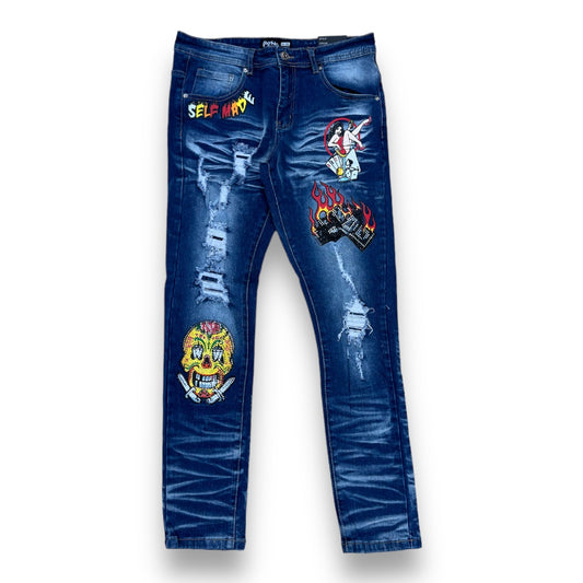 Motive Denim Self Made Mid Wash Multi-Color Jeans