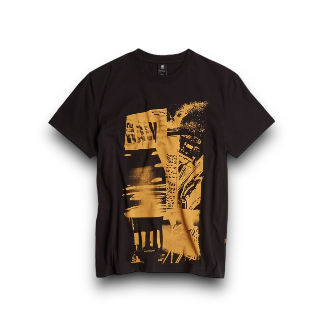 G-STAR Magazine Print T-Shirt Black/Yellow