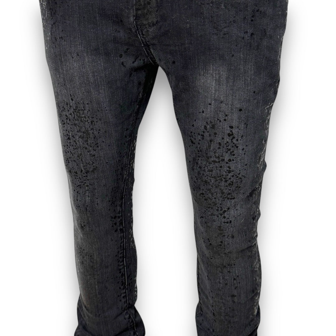 Vicious Stacked Black Jeans with paint dots