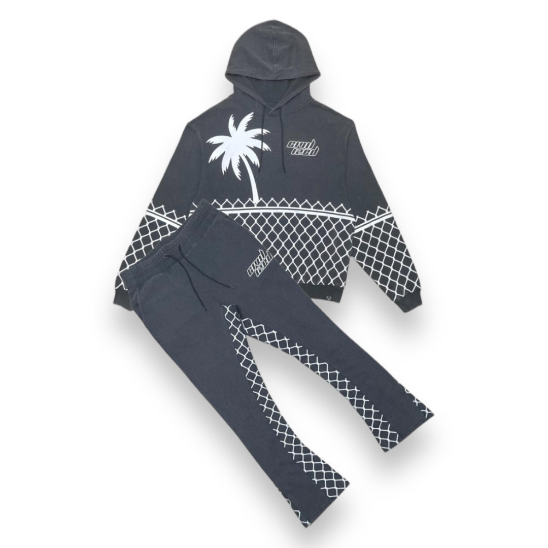CIVILIZED PALM TREES STACKED JOGGER SET CHARCOAL