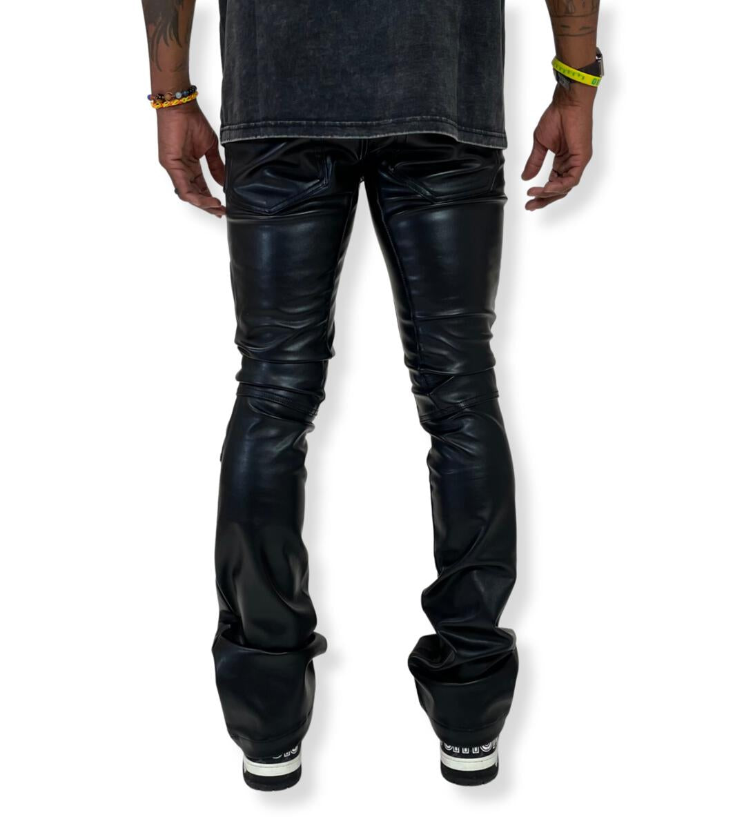 Vicious Denim Leather Rider Pants Black