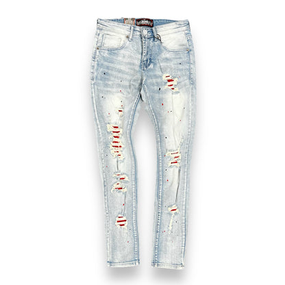 DenimiCity light wash  / Red  SLIM FIT JEANS