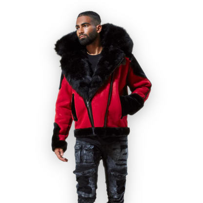 JORDAN CRAIG RED/BLACK FUR JACKET