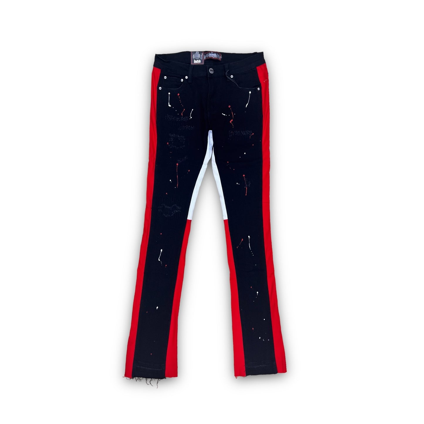 DenimiCity BLACK/RED AND WHITE STACKED JEANS