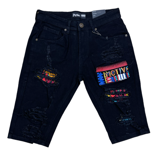 Motive Denim Black-Multi Jean Shorts