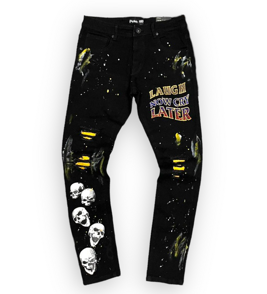 Motive Denim Laugh now cry later jeans black / yellow