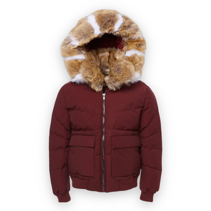 JORDAN CRAIG BURGUNDY TAN FUR JACKET