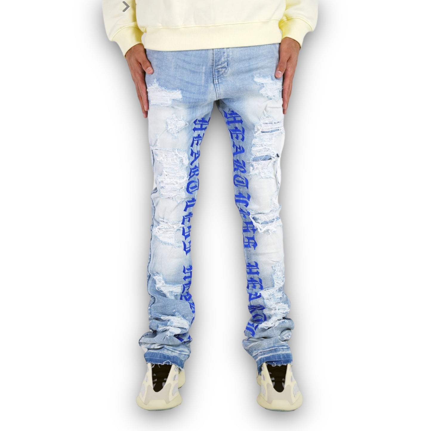 Focus Heartless" Stacked Denim - Lt Blue