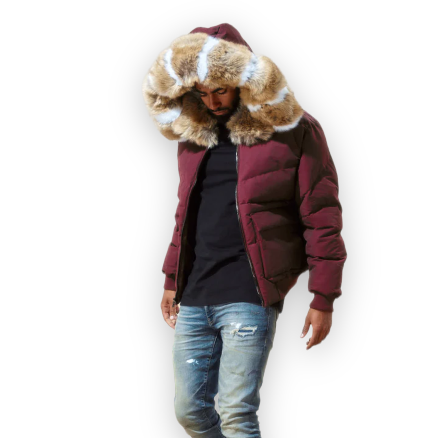 JORDAN CRAIG BURGUNDY TAN FUR JACKET – DripSeason