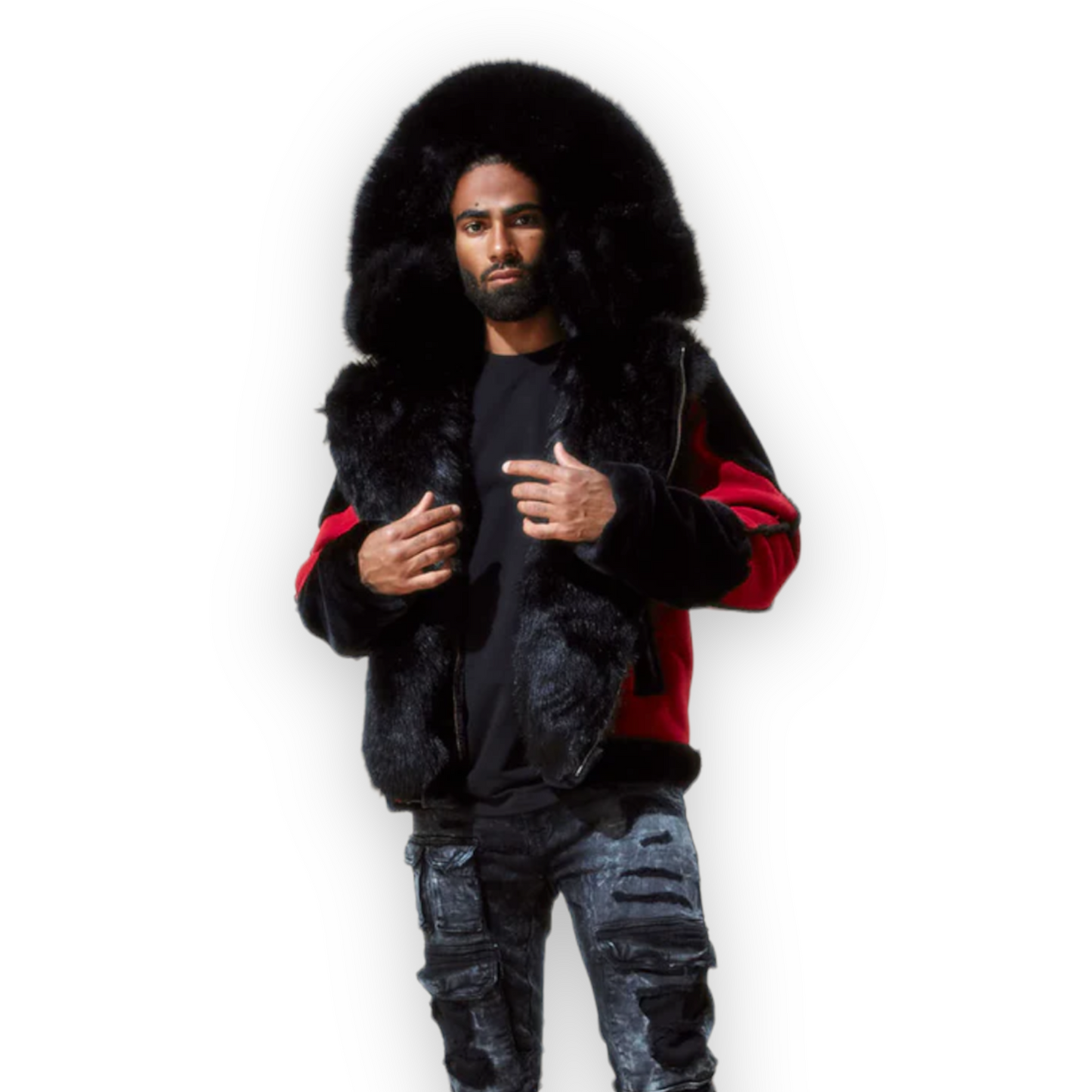 JORDAN CRAIG RED/BLACK FUR JACKET