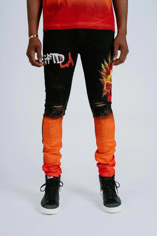 Gftd evil black and orange jeans