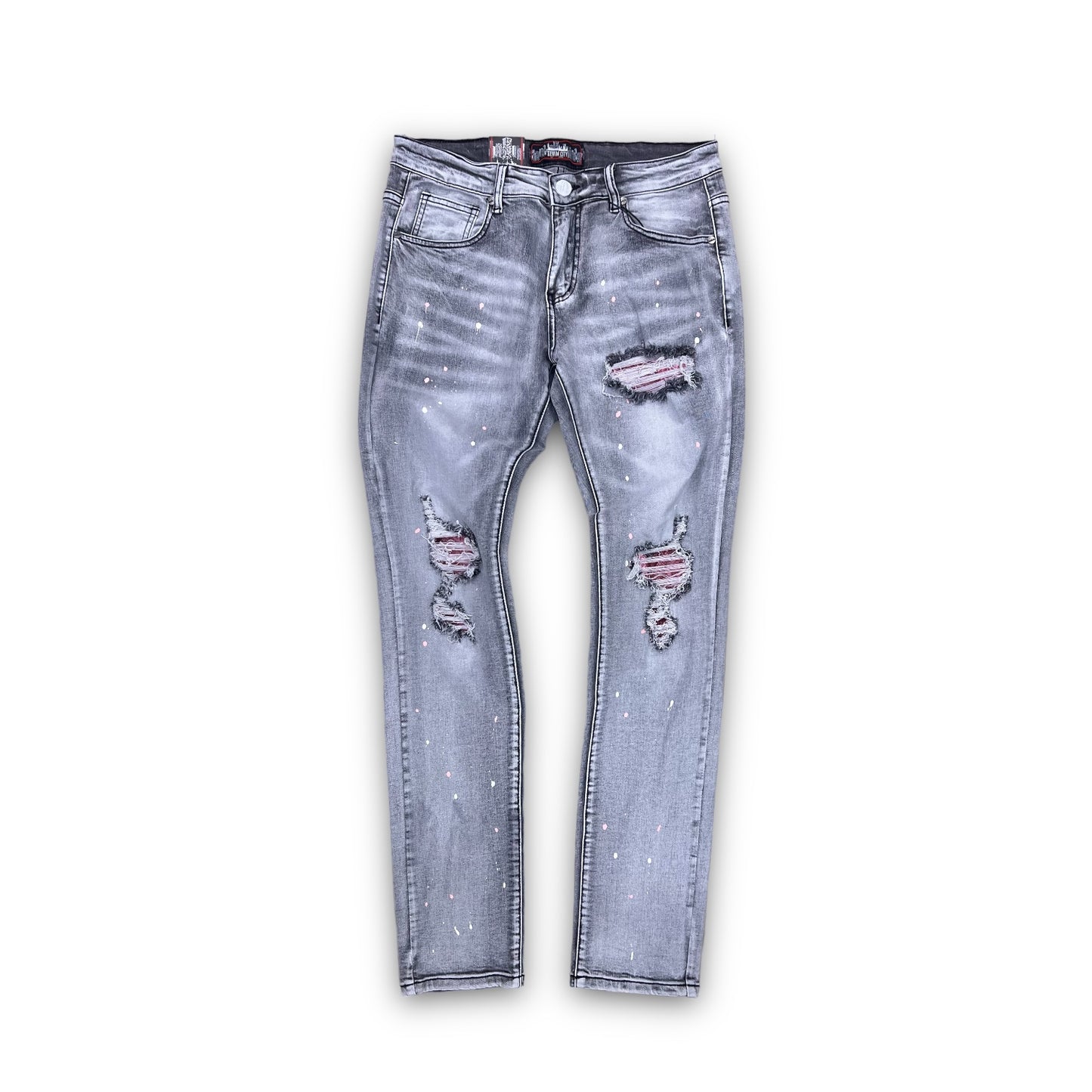 DenimiCity GRAY WASH PINK PATCHES JEANS