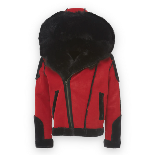 JORDAN CRAIG RED/BLACK FUR JACKET