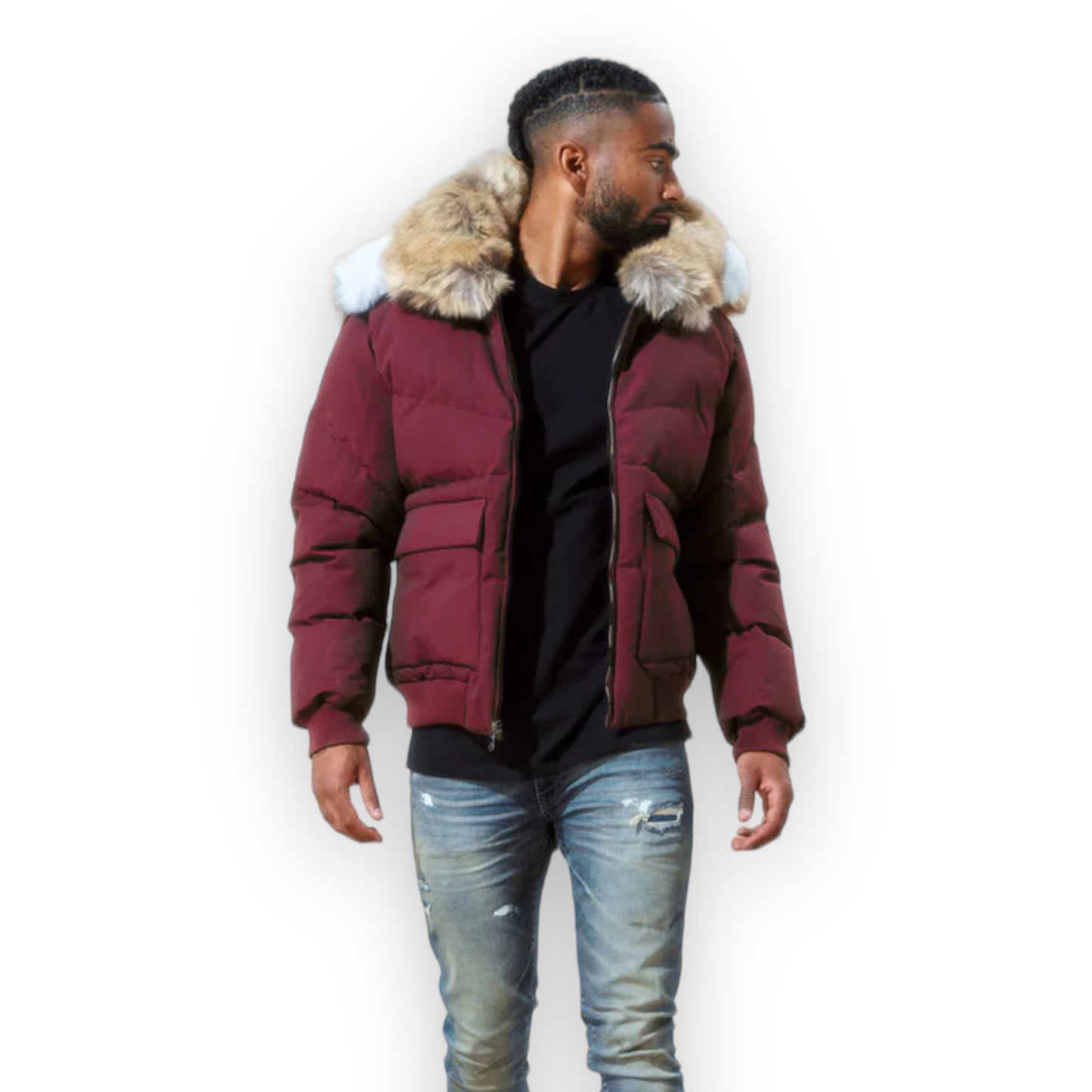 JORDAN CRAIG BURGUNDY TAN FUR JACKET