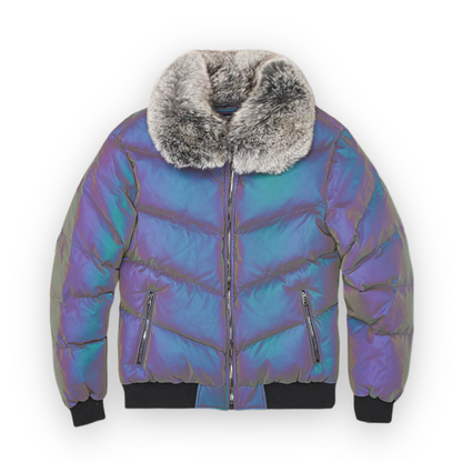 JORDAN CRAIG REFLECTIVE GREY FUR JACKET