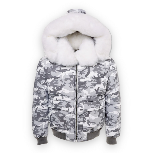 JORDAN CRAIG GREY CAMO WHITE FUR JACKET