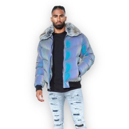 JORDAN CRAIG REFLECTIVE GREY FUR JACKET