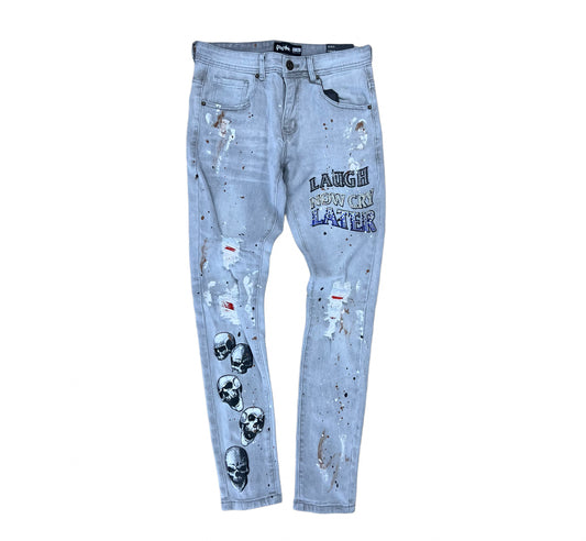 Motive Denim laugh now cry later jeans gray/ tan