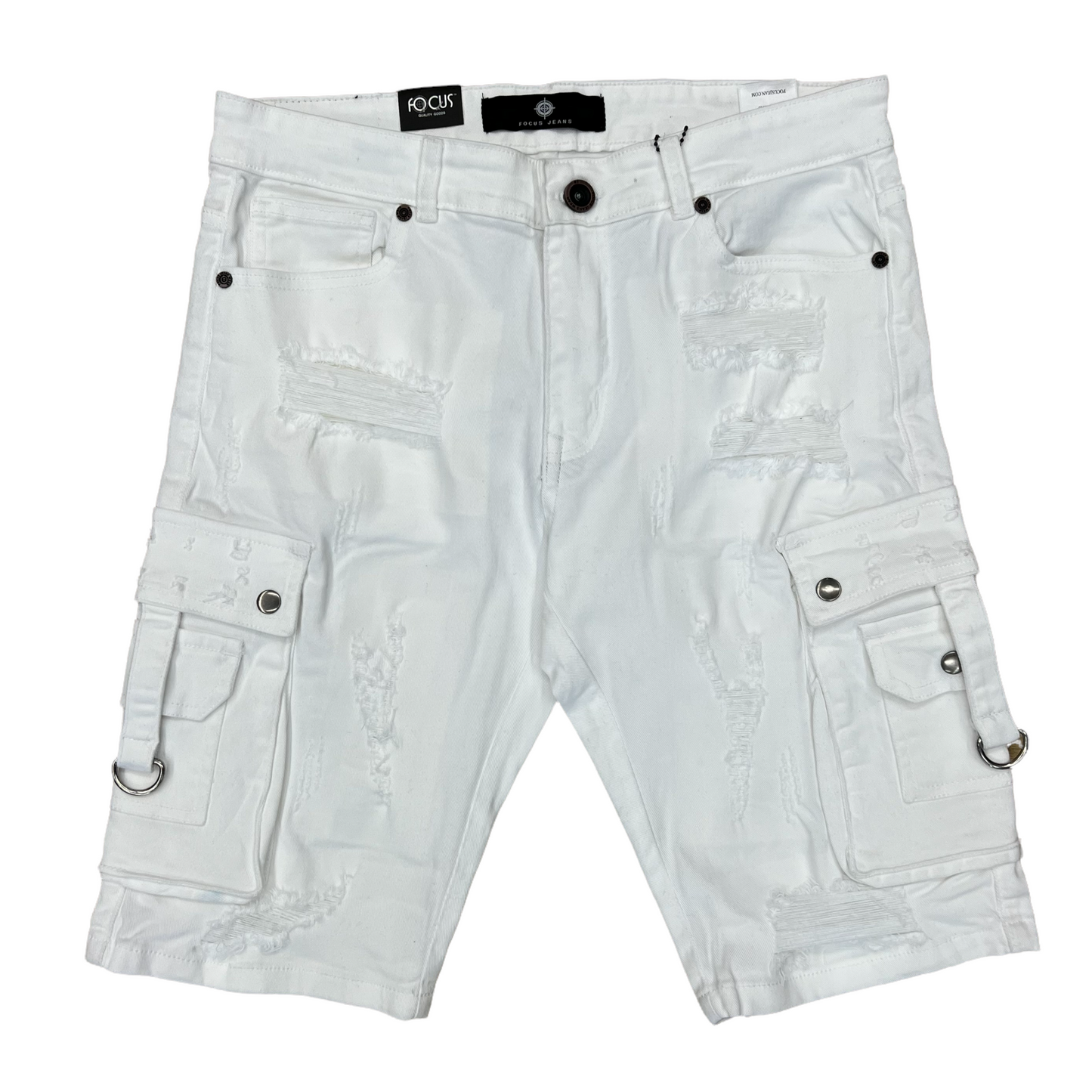 Focus Side Pockets off White Jean Shorts